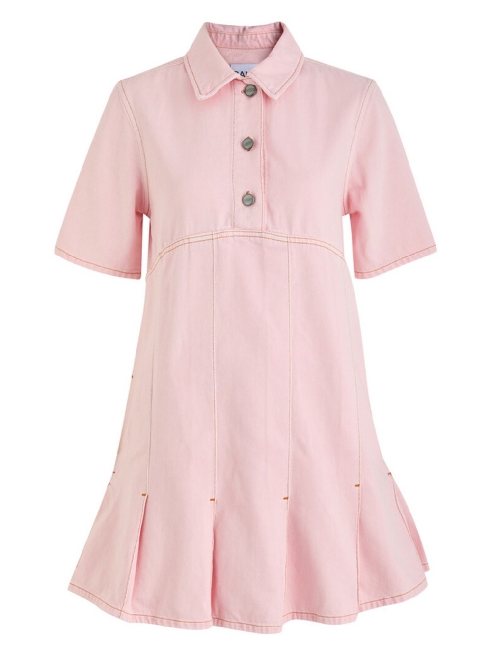 Ganni Pink Denim Pleated Mini Shirt Dress